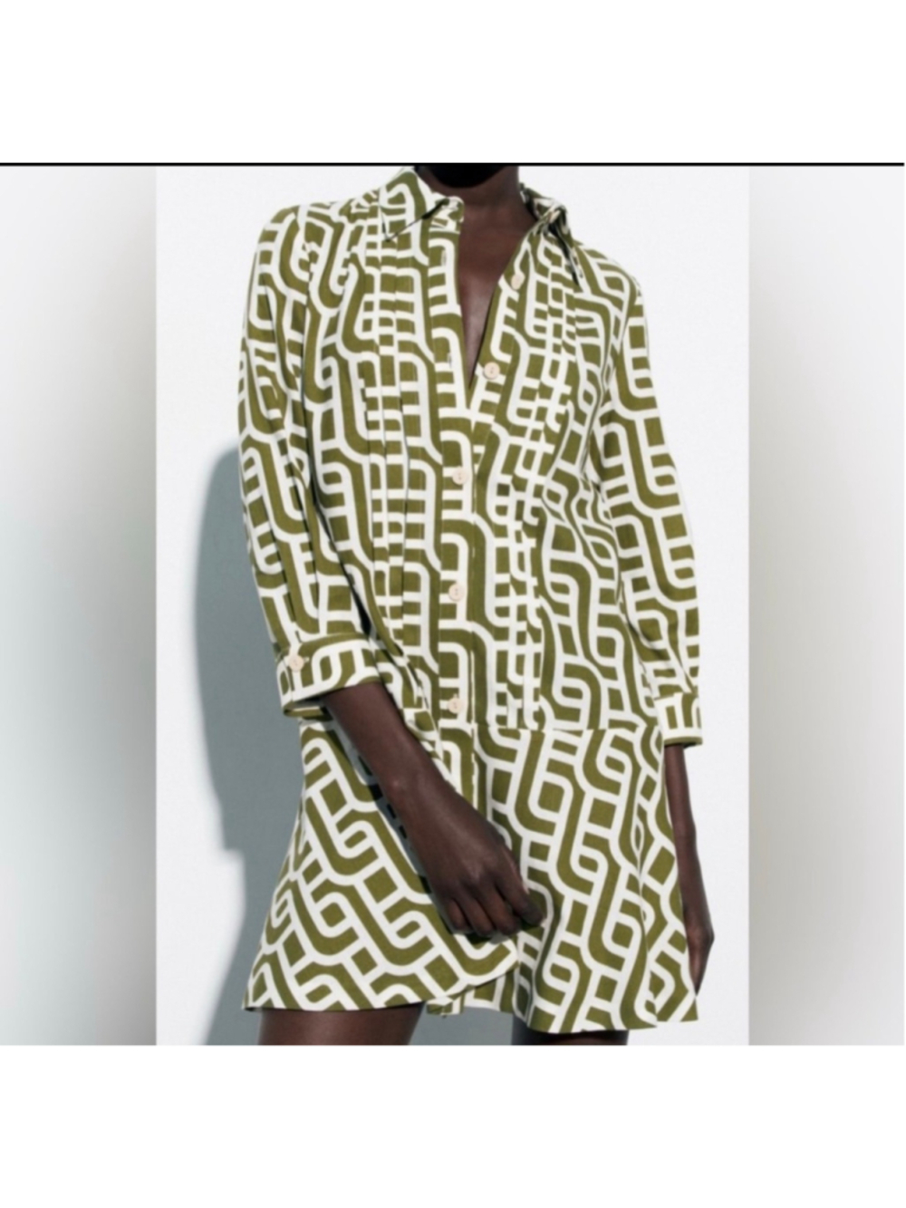 Women's Zara Mini Dress Size L Green White Geometric Print